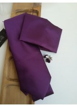 Комплект мъжка вратовръзка кърпичка и ръкавели в тъмно лилаво