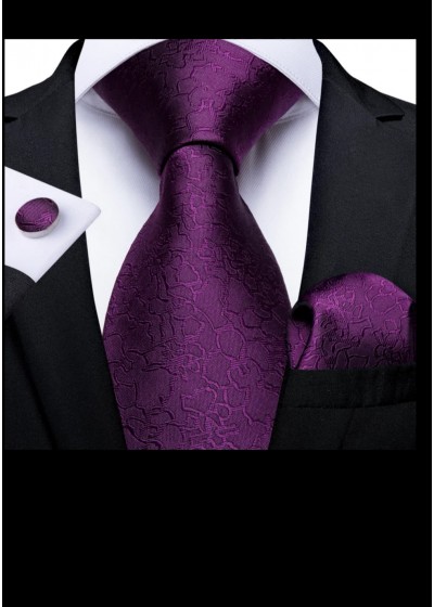 Комплект мъжка вратовръзка, ръкавели и кърпичка в тъмно лилаво