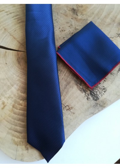 Стилен комплект мъжка вратовръзка бизнес клас и кърпичка за джоб в тъмно синьо
