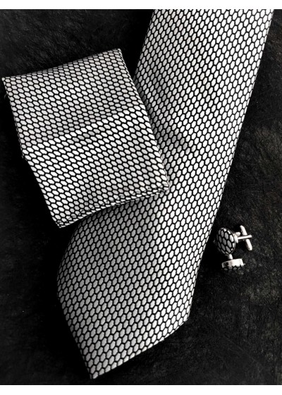 Елегантна Вратовръзка кърпичка и ръкавели в черно и бяло