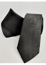 Мъжка черна копринена вратовръзка комплект с кърпичка за джоб
