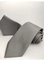 Класическа мъжка вратовръзка и кърпичка в сребристо сиво и черно