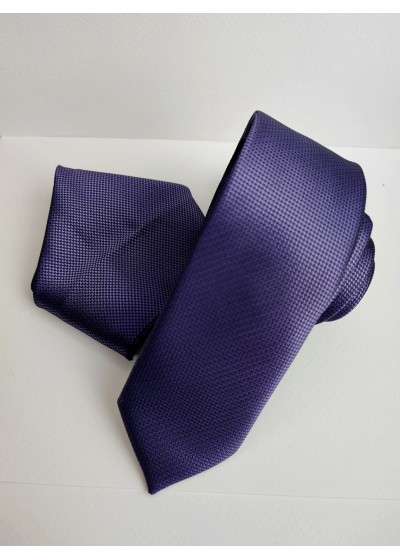 Красив комплект мъжка вратовръзка и кърпичка в тъмно лилаво