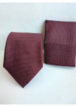 Мъжка Вратовръзка за сватба и бал цвят бордо с кърпичка за джоб