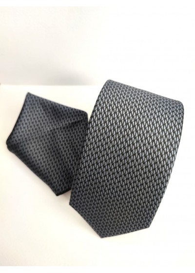 Луксозен комплект вратовръзка и кърпичка за джоб в черно и графит