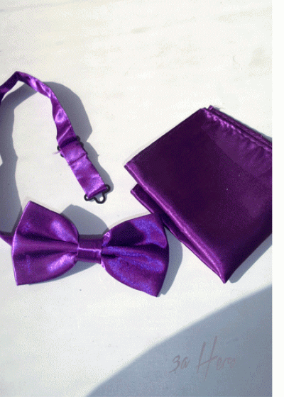 Комплект папийонка и кърпичка за сако в лилаво