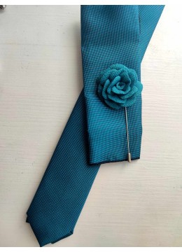 Комплект мъжка вратовръзка кърпичка и бутониера в цвят петрол тъмен тюркоаз