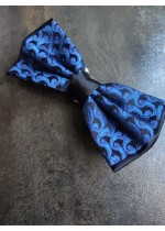 Дизайнерска мъжка папийонка цвят черно и кралско синьо