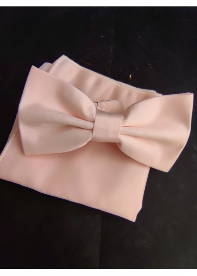 Папийонка в цвят розова праскова комплект с кърпичка за сватба и бал