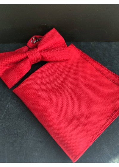 Стилен мъжки комплект папийонка и кърпичка за джоб в червено