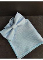 Стилен мъжки комплект папийонка и кърпичка за джоб в Светло синьо