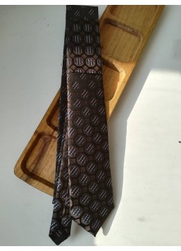 Бизнес клас луксозна мъжка вратовръзка от копринен жакард със стилни мотиви комбинация тъмно синьо, кафяво и бежово by Polovito К0884
