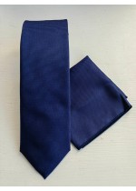 Бизнес клас мъжка вратовръзка комплект с кърпичка за джоб в тъмно синьо