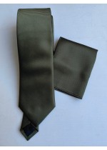 Бизнес клас мъжка вратовръзка комплект с кърпичка за джоб във Войнишко зелено