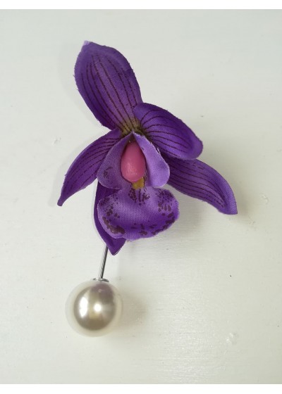 Бутониера-игла за младоженец- орхидея в лилаво